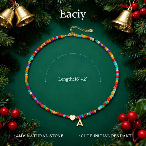 Personalized Colorful Initial Necklace for Girls - Adjustable Beaded Choker Gift - Picture 5 of 7